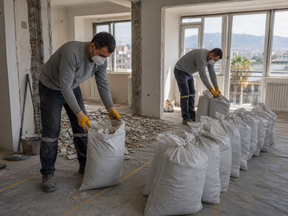 Tadilat molozlarını çuvallayan ekip