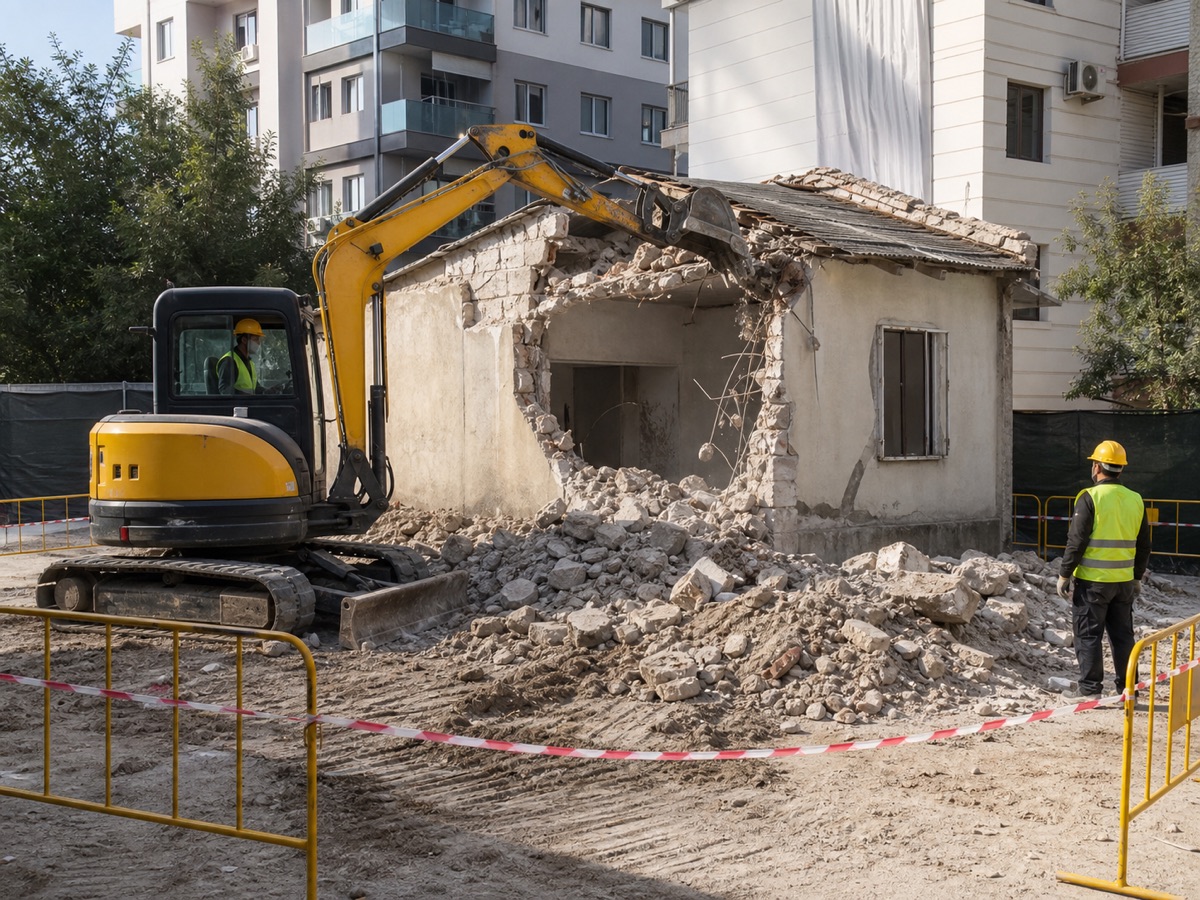 Küçük yapıda kontrollü yıkım çalışması